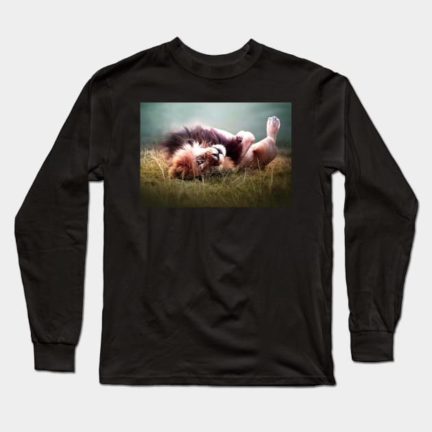 Playful lion lying on his back - adorable Long Sleeve T-Shirt by LukjanovArt